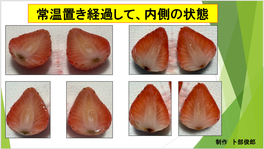 常温置き経過後の内側の状態 — いちごマジック断面写真